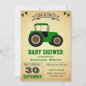 Invitation Fête de bébé tracteur de ferme vert (Devant)