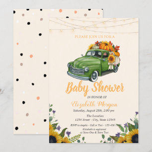 Invitation Fête de bébé Truck Pumpkin, Guirlande Lumineuse, P