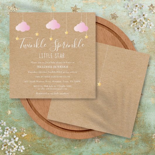 Invitation Fête de bébé Twinkle Rose Pailletée Petite Étoile 