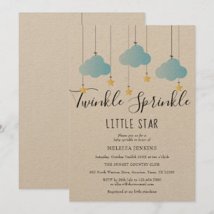 Invitation Fête de Bébé Twinkle Sprinkle Bleu Rustique Bohème