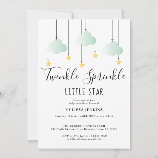 Invitation Fête de bébé Twinkle Sprinkle Neutral tout-en-un (Devant)