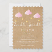 Invitation Fête de Bébé Twinkle Sprinkle Rose Bohème Rustique (Devant)