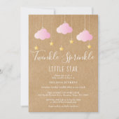 Invitation Fête de bébé Twinkle Sprinkle Rose Kraft Rustique (Devant)