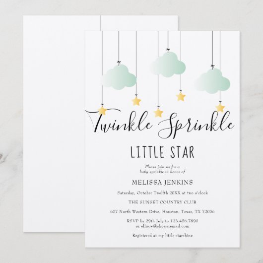 Invitation Fête de Bébé Twinkle Sprinkle Rustique Bohème (Devant / Derrière)