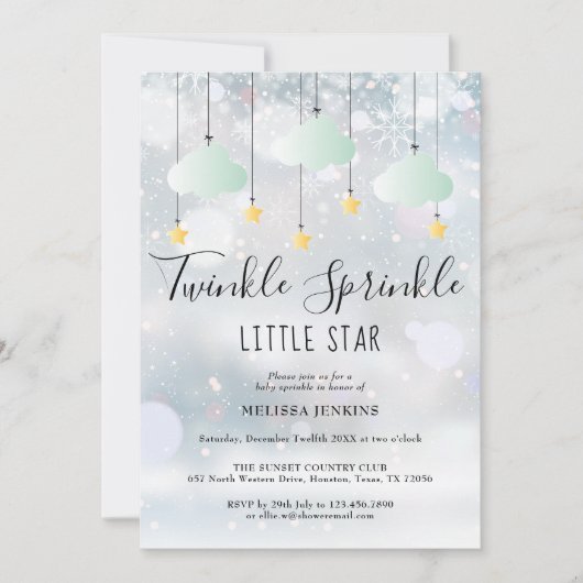 Invitation Fête de bébé Twinkle Sprinkle Winter tout-en-un (Devant)