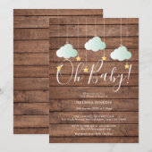 Invitation Fête de Bébé Twinkle Twinkle Bois Rustique (Devant / Derrière)