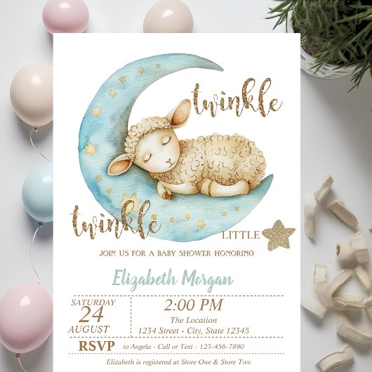 Invitation Fête de bébé 'Twinkle Twinkle Little Sheep' 