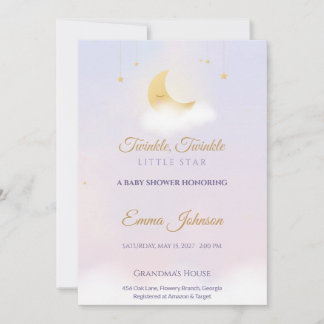 Invitation Fête de Bébé Twinkle Twinkle Little Star, Lavande