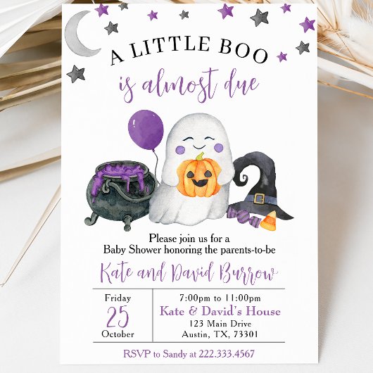 Invitation Fête de Bébé Un Petit Boo Violet