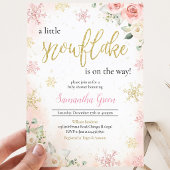 Invitation Fête de bébé "Un Petit Flocon de Neige" Rose 