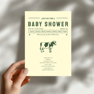 Invitation Fête de bébé vache au beurre vert neutre