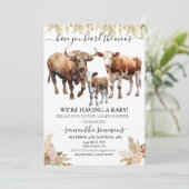 Invitation Fête de bébé vache de ferme Shower Boho aquarelle (Debout devant)