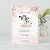 Invitation Fête de bébé Vache sacrée florale rose (Debout devant)