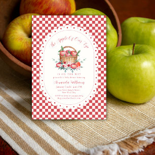 Invitation Fête de bébé Vichy Rouge Récolte Pommes Chéries