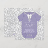 Invitation Fête de bébé violet et gris (Devant / Derrière)