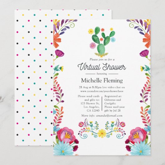 Invitation Fête de bébé virtuelle avec fleurs à l'aquarelle (Devant / Derrière)