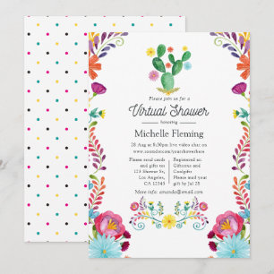 Invitation Fête de bébé virtuelle avec fleurs à l'aquarelle