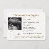 Invitation Fête de bébé voyage Passeport Globe Doré (Dos)