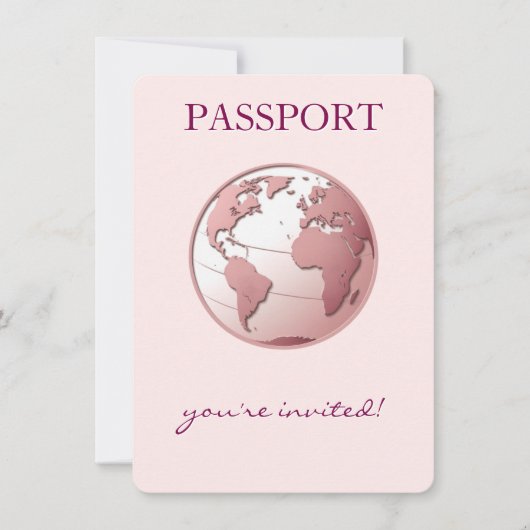 Invitation Fête de Bébé Voyage Passeport Globe Rose (Devant)