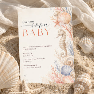 Invitation Fête de Bébé Watercolor Seashell Sea You Soon