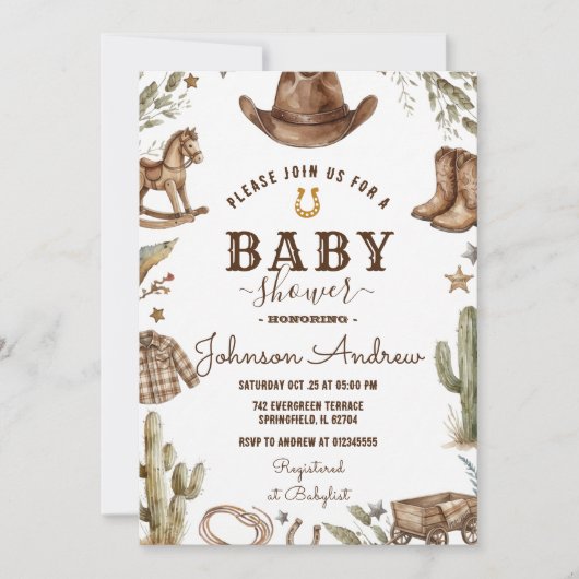 Invitation Fête de bébé Western Wild West Rodéo Garçon (Devant)