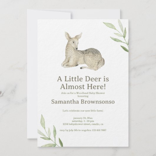 Invitation Fête de bébé Woodland Deer (Devant)