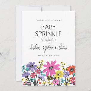 Invitation Fête de bébés jumeaux aux fleurs sauvages Boho mod