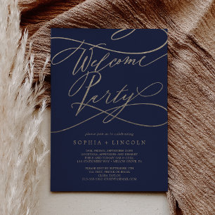 Invitation Fête de bienvenue de mariage romantique Navy et Or