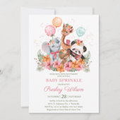 Invitation Fête de bienvenue pour bébé fille Safari Animaux (Devant)