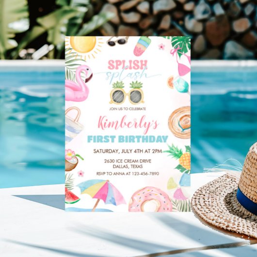 Invitation Fête de billard de filles à éclaboussures rose