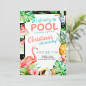 Invitation Fête de billard Fête Anniversaire Flamant rose tro (Debout devant)