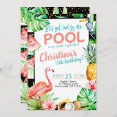 Invitation Fête de billard Fête Anniversaire Flamant rose tro (Devant / Derrière)