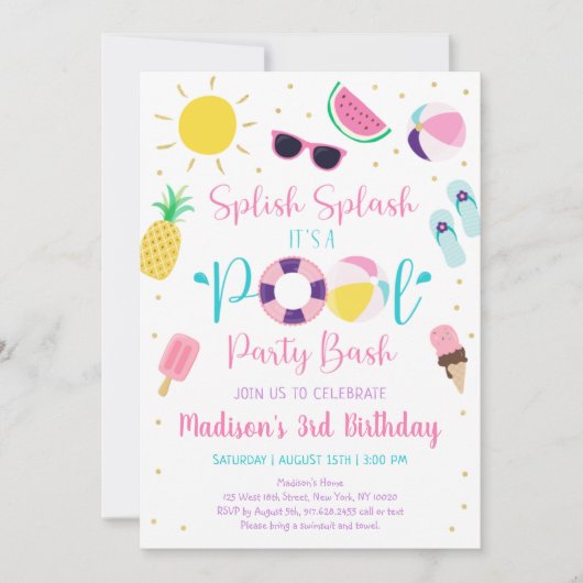 Invitation Fête de billard Fille Anniversaire d'été (Devant)