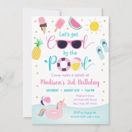 Invitation Fête de billard Filles Soyons Cool Anniversaire (Devant)