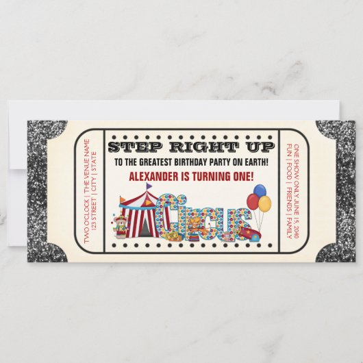 Invitation Fête de billet de cirque (Devant)