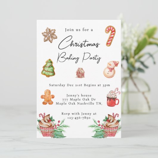 Invitation Fête de biscuits de Noël Aquarelle (Debout devant)