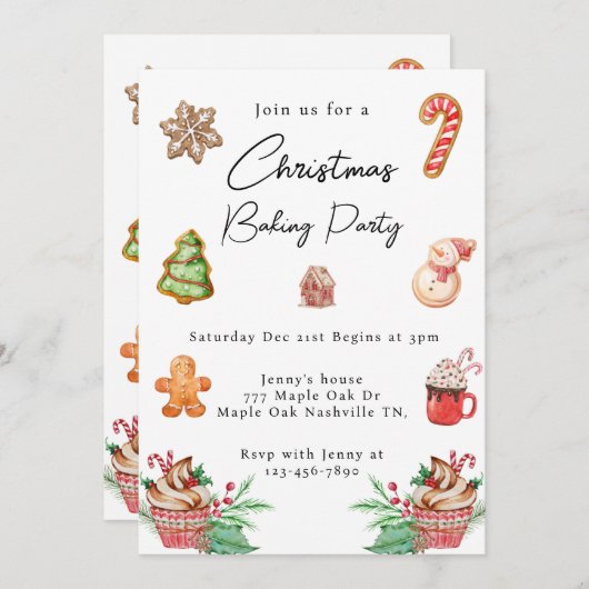 Invitation Fête de biscuits de Noël Aquarelle (Devant / Derrière)