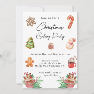Invitation Fête de biscuits de Noël Aquarelle