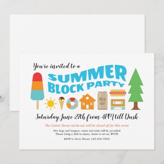 Invitation Fête de blocs d'été (Devant / Derrière)