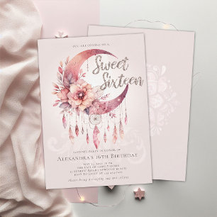 Invitation Fête de bois Boho Dreamcatcher Crystals Sweet 16