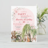 Invitation Fête de bois rose pâle Animaux Fille Anniversaire (Debout devant)