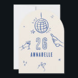 Invitation fête de boisson d'anniversaire à l'arc dessinée ma<br><div class="desc">Crème et bleu whimsical dessiné à la main âge modifiable boissons cocktail boule disco arc coquette invitation de fête.</div>