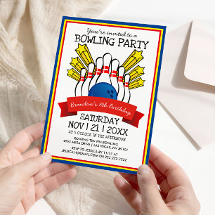 Invitation Fête de Bowling Anniversaire Coloré Enfants