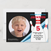 Invitation Fête de bowling de 5e anniversaire bleu rouge jaun (Devant)
