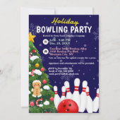 Invitation Fête de bowling de Noël Arbre Arrière - plan bleu (Devant)