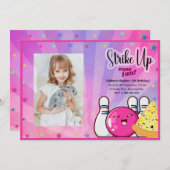 Invitation Fête de Bowling Photo de Filles Tie Dye (Devant / Derrière)