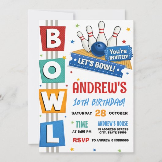 Invitation Fête de Bowling sur Mesure (Devant)