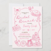 Invitation Fête de brunch de mariage rose dessinée à la main (Devant)
