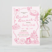 Invitation Fête de brunch de mariage rose dessinée à la main (Debout devant)