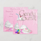 Invitation Fête de Buffet de Bonbons Roses (Devant / Derrière)